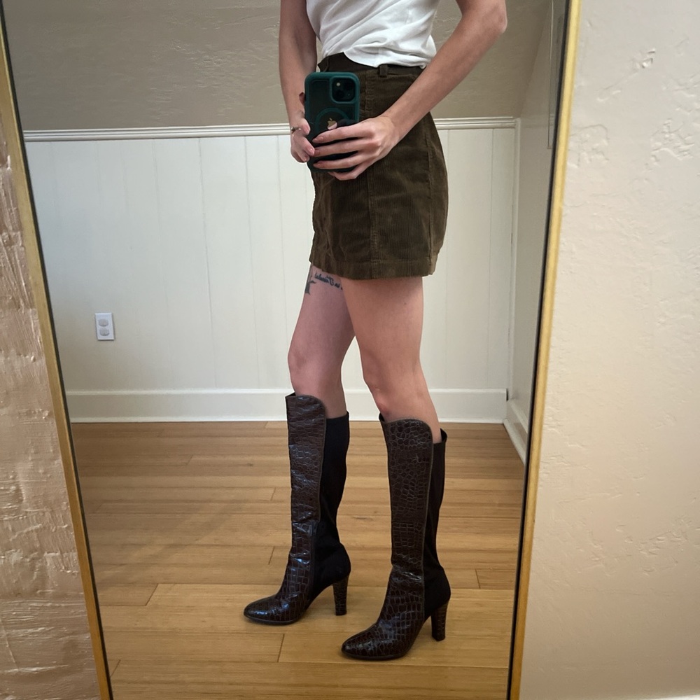 J.Renee Brown Croc-Embossed Knee Boots